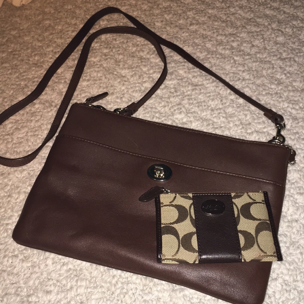 Brown Leather Coach Crossbody with Wallet